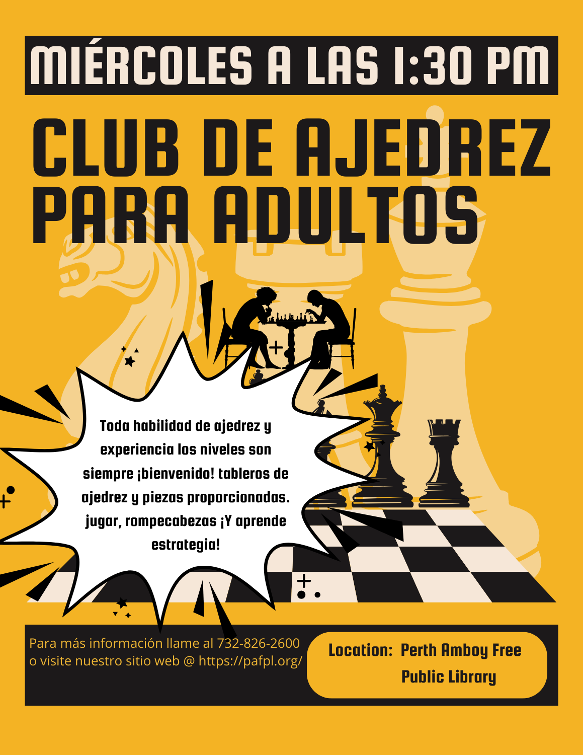 Chess Club for Adults Flyer in Spanish